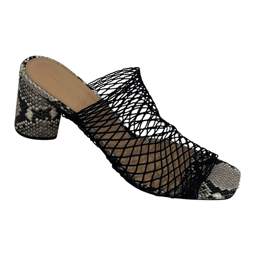 Veronica Beard Kasi Snakeskin Print Block Heel Mesh Slide Sandal In Black 10